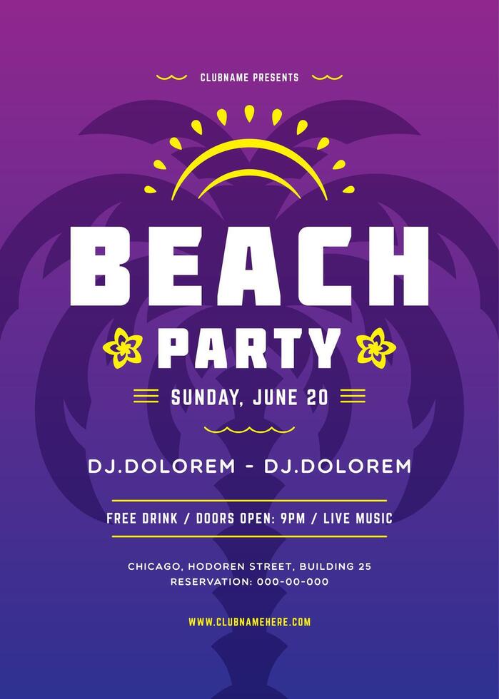 Summer party poster or flyer retro design template. vector