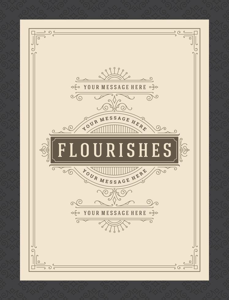 Vintage ornament greeting card calligraphic ornate swirls and vignettes frame design template vector