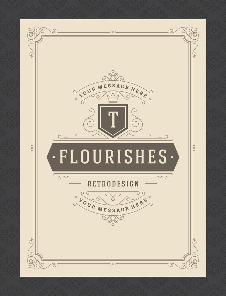 Vintage ornament greeting card calligraphic ornate swirls and vignettes frame design template vector