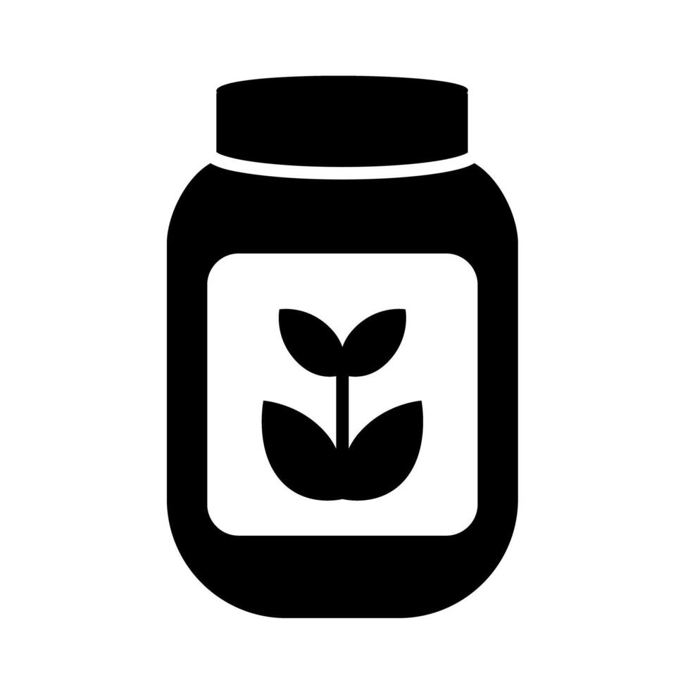 Black and white jar of flower fertilizer. Gardening concept vector