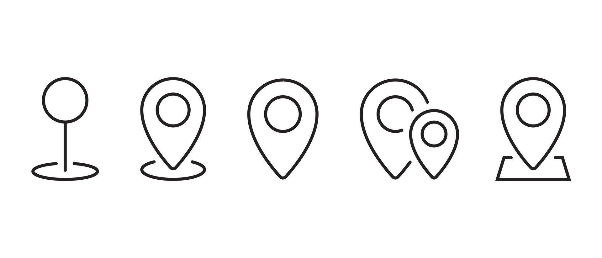 Set of location, pin point icon in line style. Map marker, address concept. Editable stroke vector