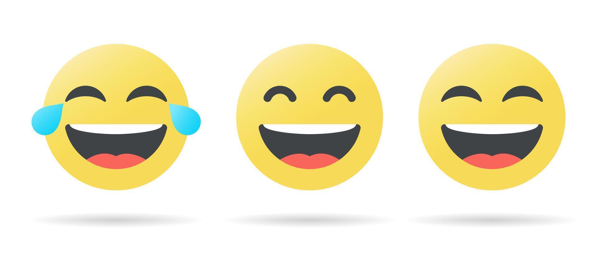 Laugh emoji icon set in flat style. LOL, laughing face emoticon concept vector