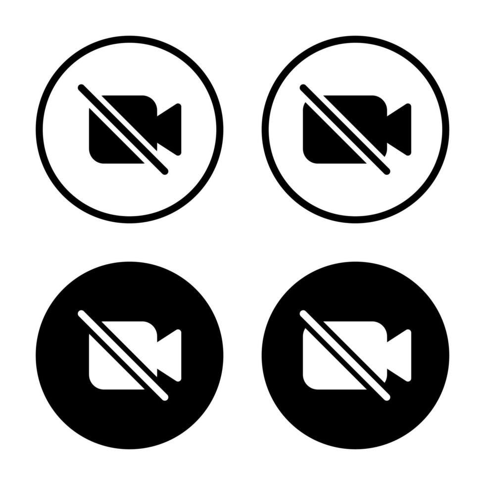 camera off icon on black circle. Social media mute call vector
