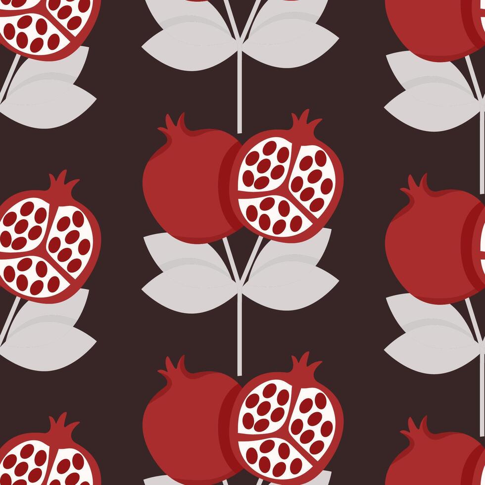 Retro seamless pattern of cut and whole pomegranates on a dark background vector