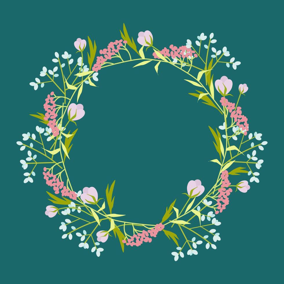 Cute round wreath of small flowers vector