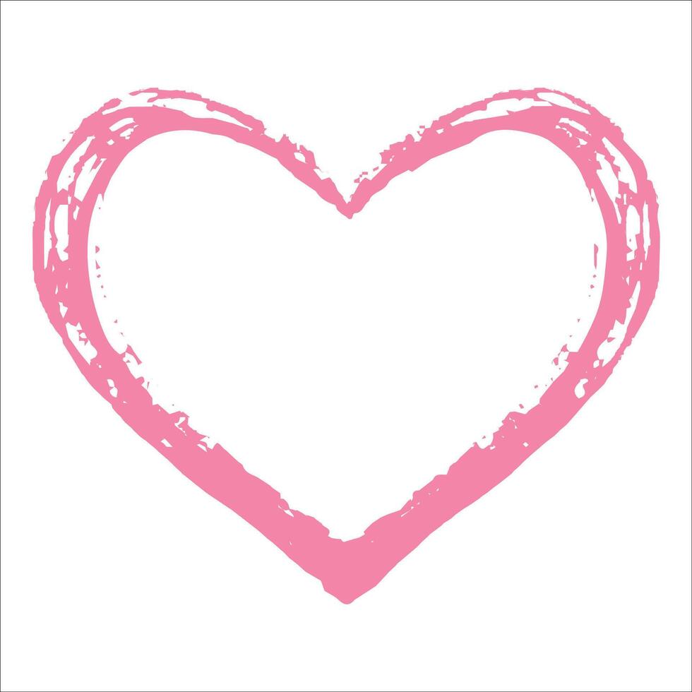 Grunge pink heart outline shape isolated on white background. Heart shape, love symbol vector