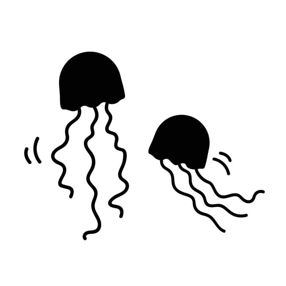 Jellyfishes icon illustration sign isolated on square white background. Simple flat drawing for poster prints and web icons. vector