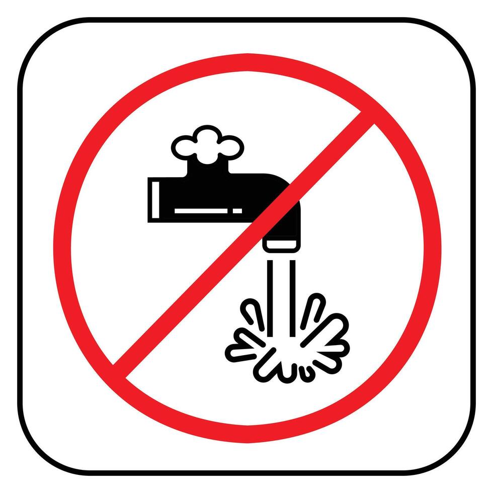 Close unused water faucet icon sign illustration with red circle cross isolated on square white background. Simple flat cartoon art styled drawing for poster prints. vector