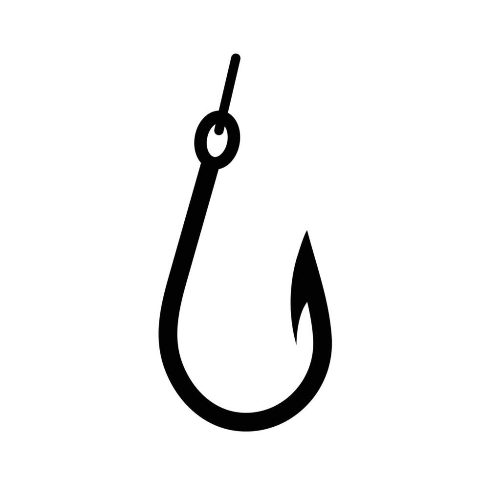Fishing rod metal sharp hook icon sign illustration silhouette isolated on square white background. Simple flat cartoon art styled drawing for poster prints. vector
