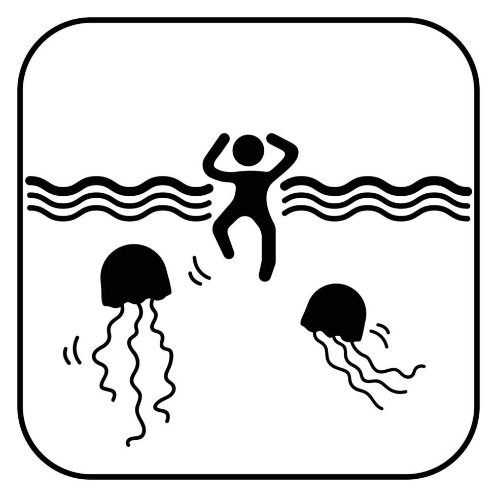 Beware of jellyfishes icon sign shadow silhouette illustration isolated on square white background. Simple flat drawing for poster prints and web icons. vector