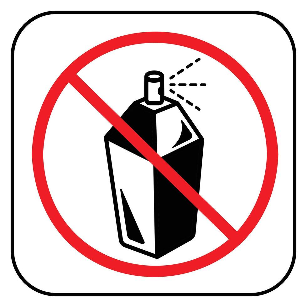 Fragrance free area. No perfume icon sign illustration with red cross circle isolated on square white background. Simple flat cartoon styled drawing for poster prints or social media graphic design. vector