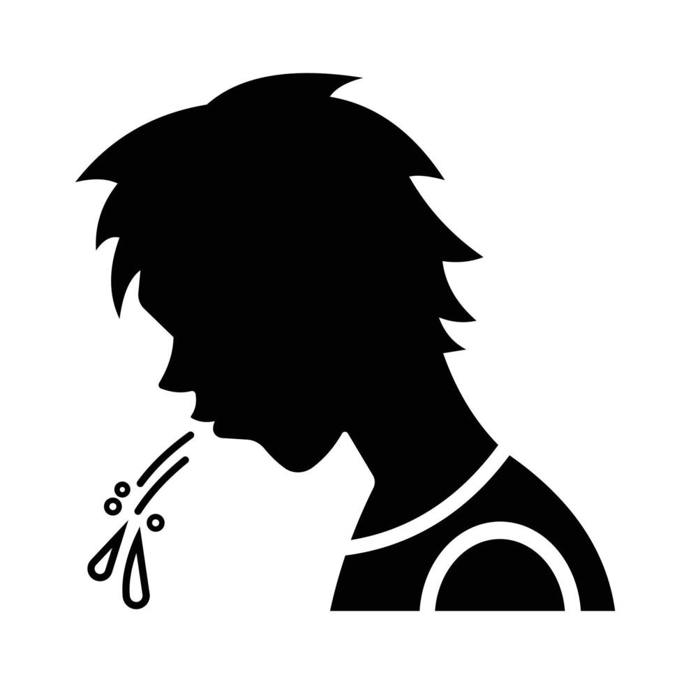 Man silhouette spitting saliva icon sign illustration shadow isolated on square white background. Simple flat cartoon art styled drawing for poster prints. vector