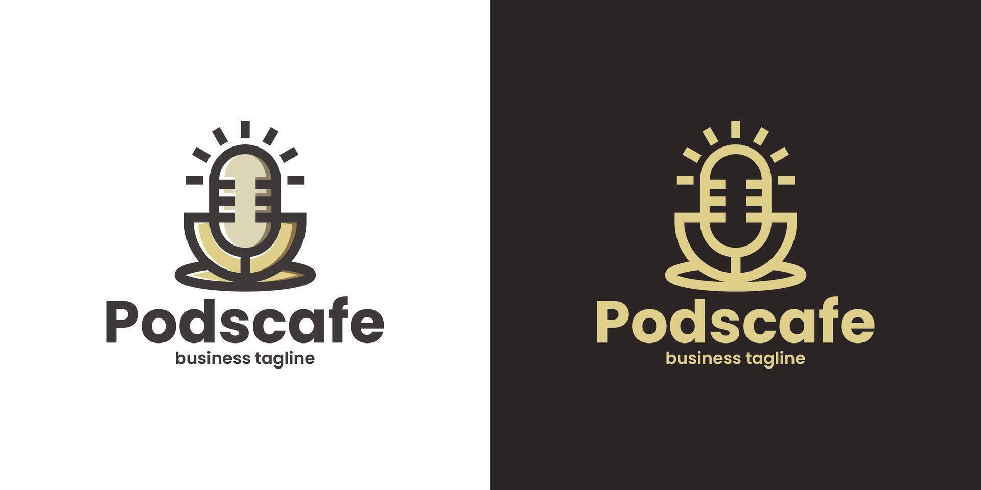 podcast cafe logo design vector