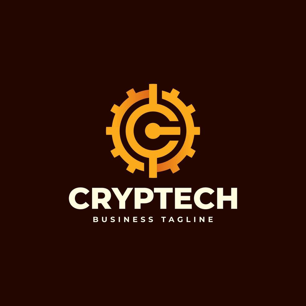 gear tech c letter logo design vector