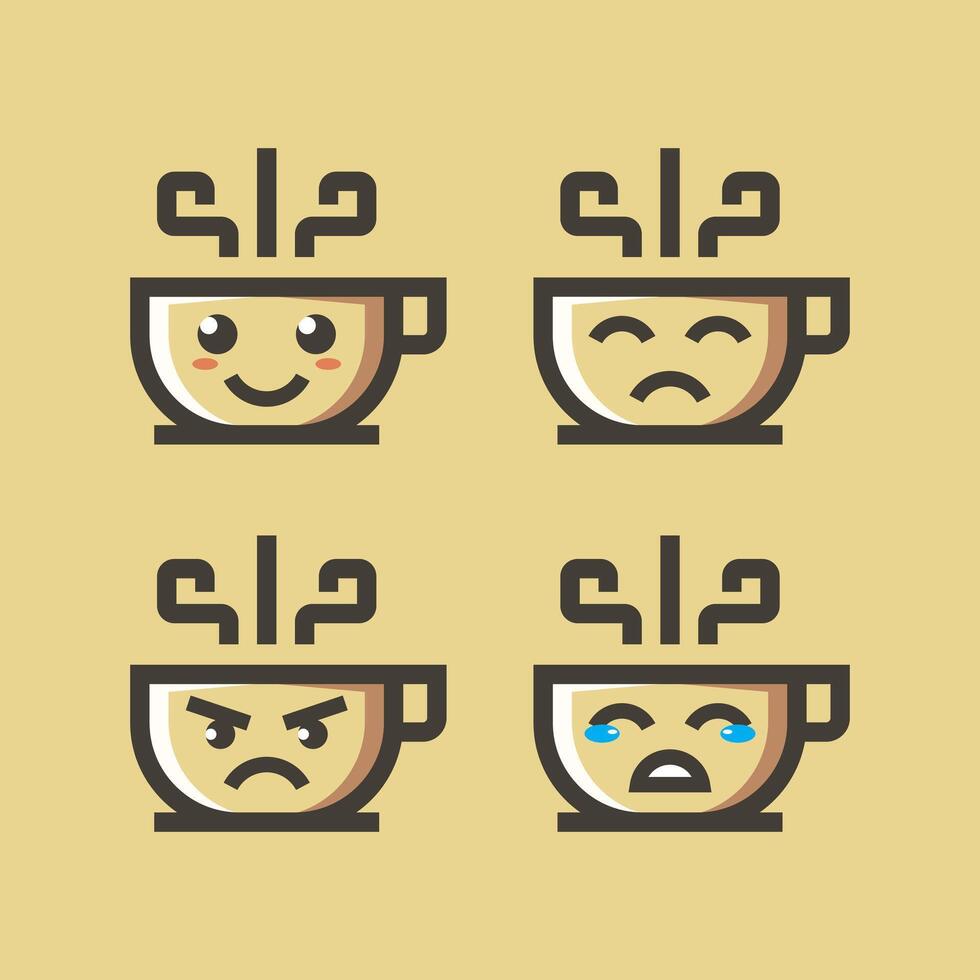 set of cute coffee expression mascot flat illustration vector