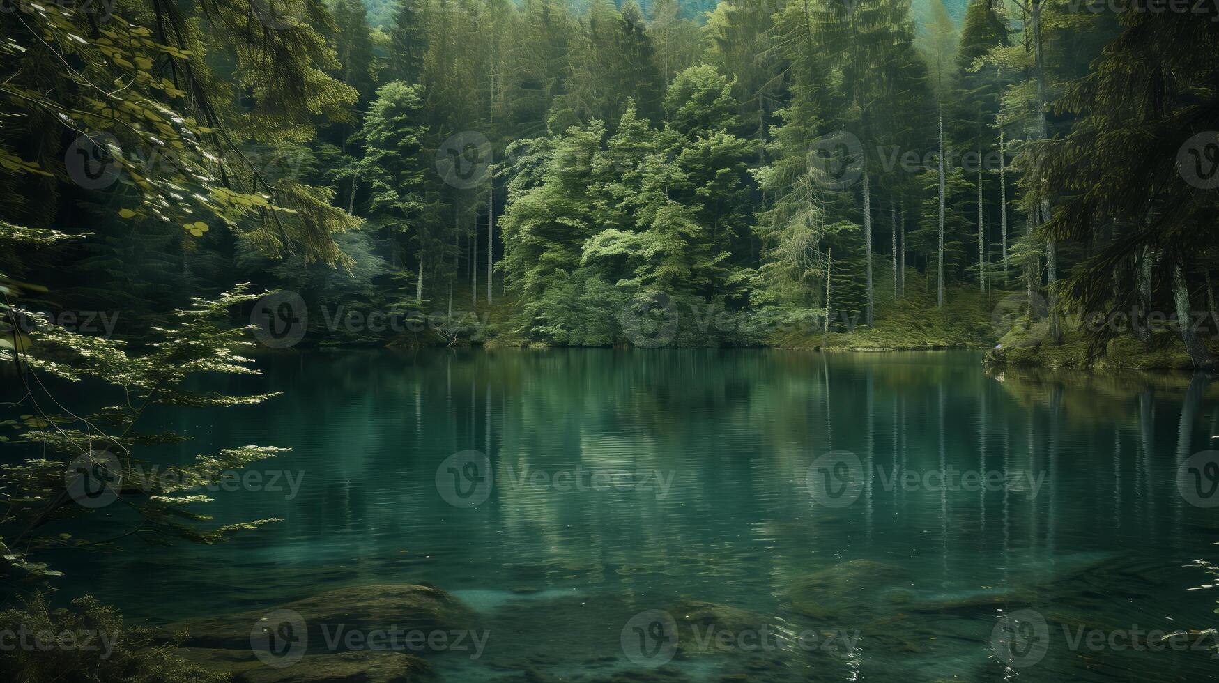 A lake located deep within a forest. photo