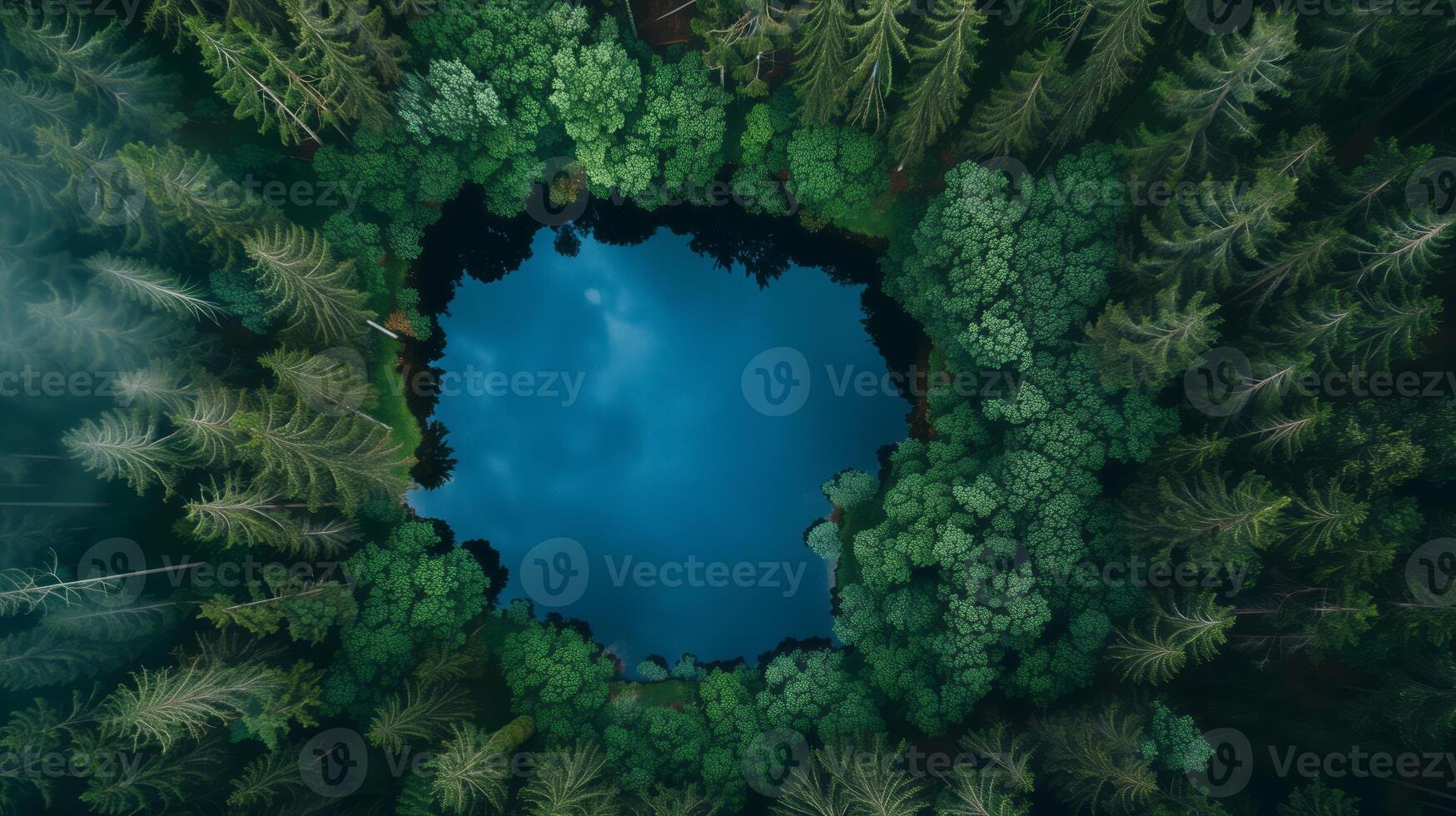 A lake located deep within a forest. photo