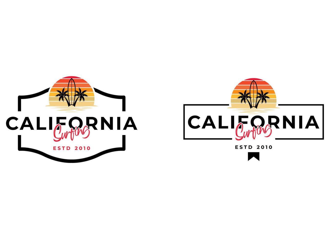 Surfing badge with beach view illustrations. For t-shirt prints and other uses. vector