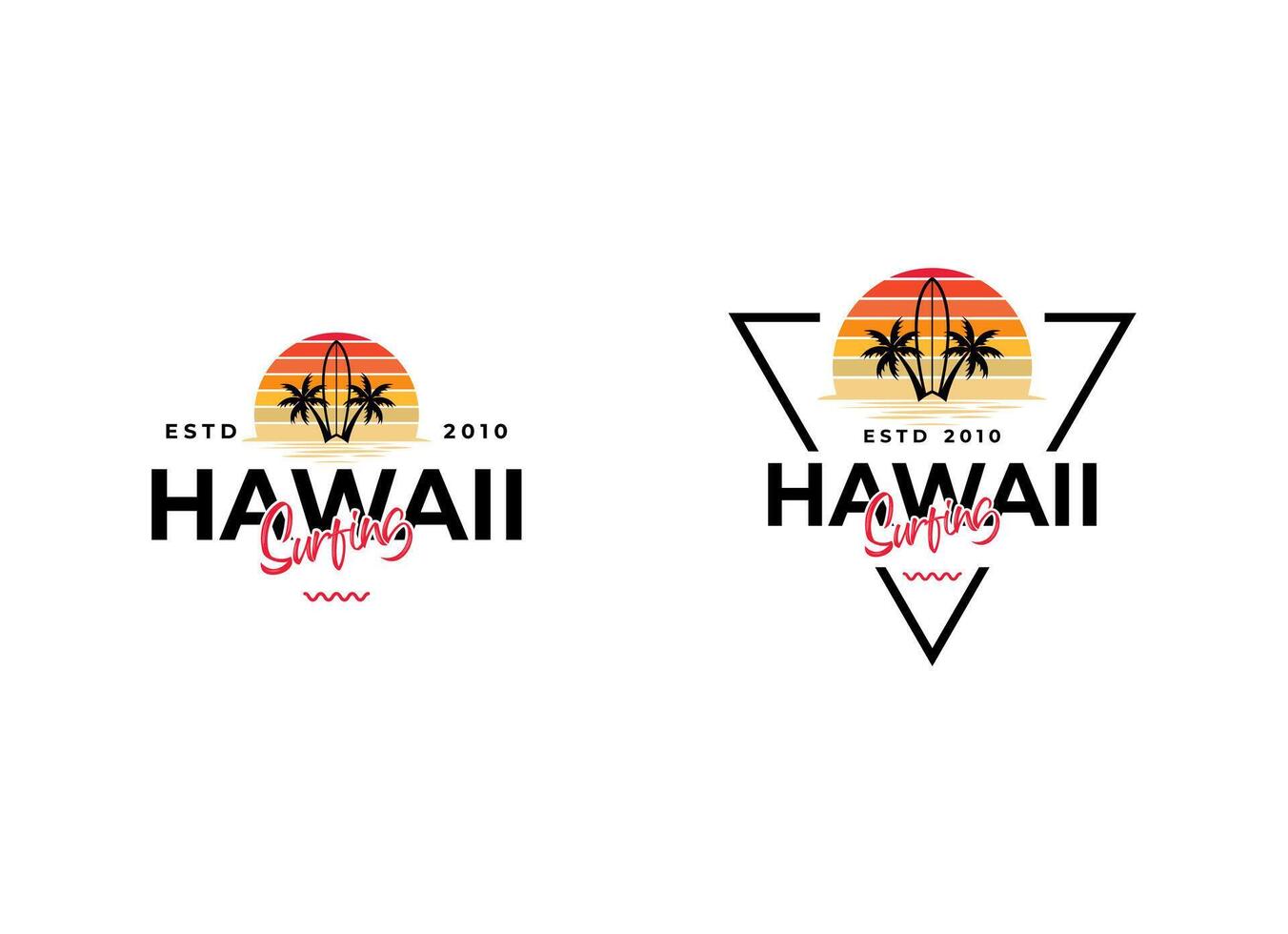 Surfing badge with beach view illustrations. For t-shirt prints and other uses. vector