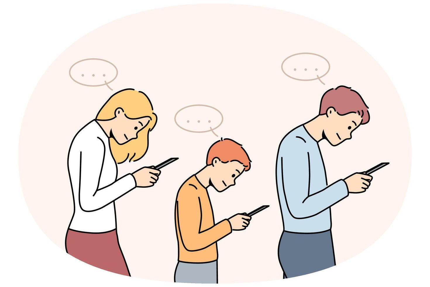 Parents with child addicted to smartphones vector