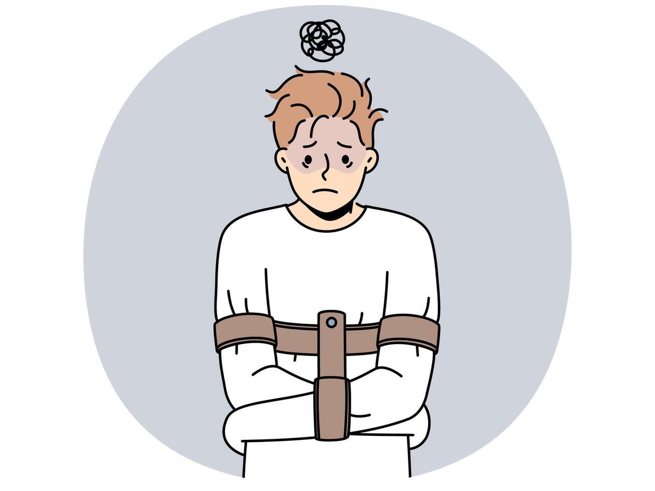 Unhappy man in straitjacket suffer from mental problems vector