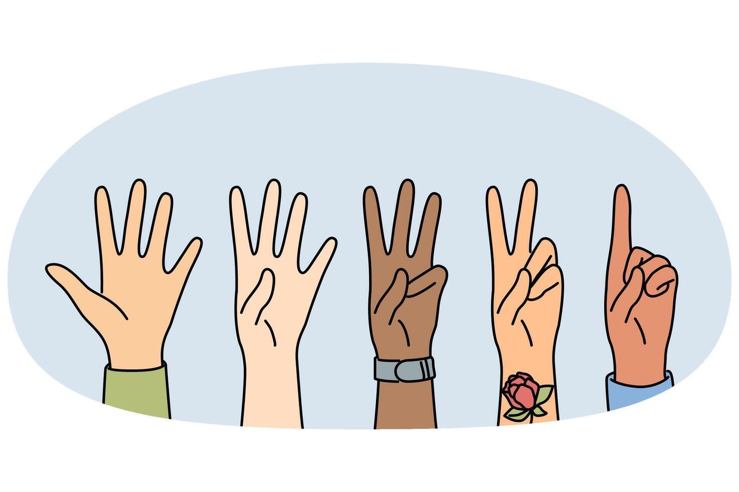 Diverse people hands showing gestures vector