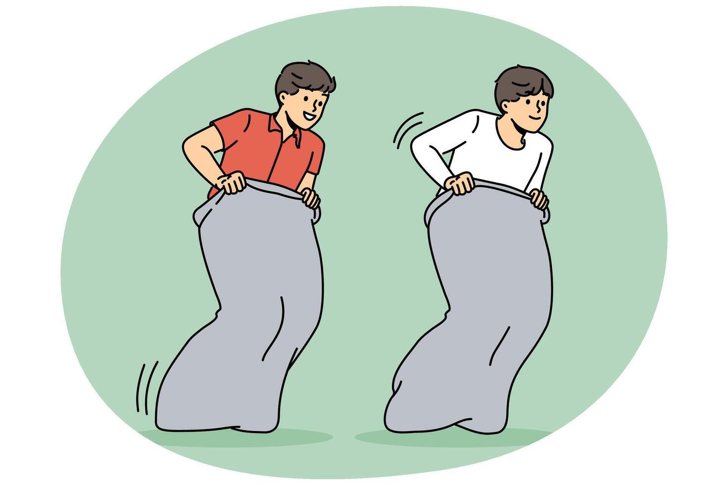 Happy boys racing jumping in sacks vector
