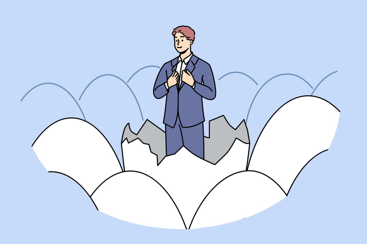 Businessman in eggshell as metaphor for emergence of new professional thanks to business education vector