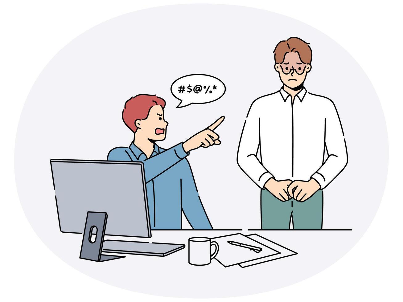 Furious businessman scream at stressed employee vector