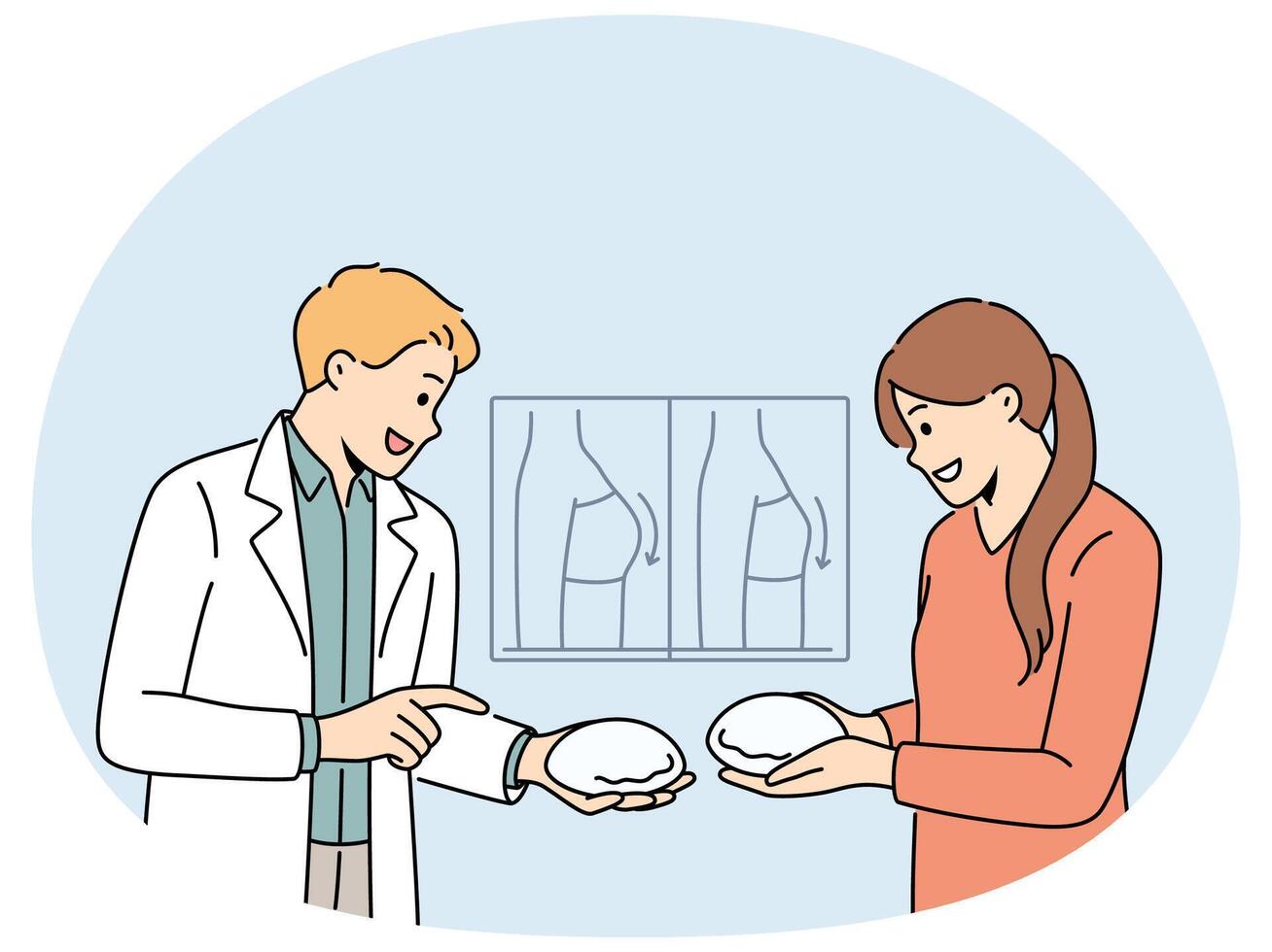 Male plastic surgeon consult female client vector