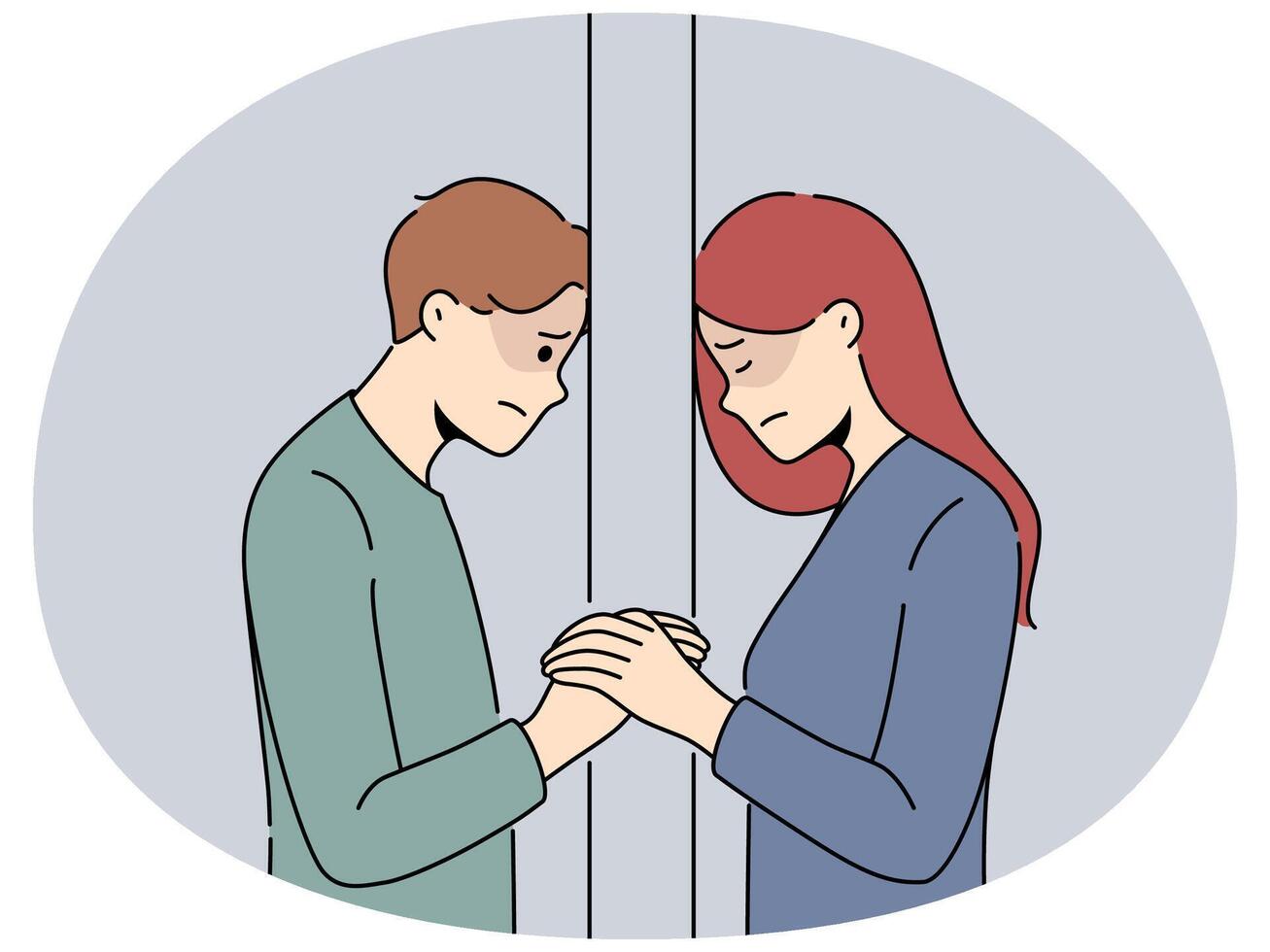 Unhappy couple separated by wall vector