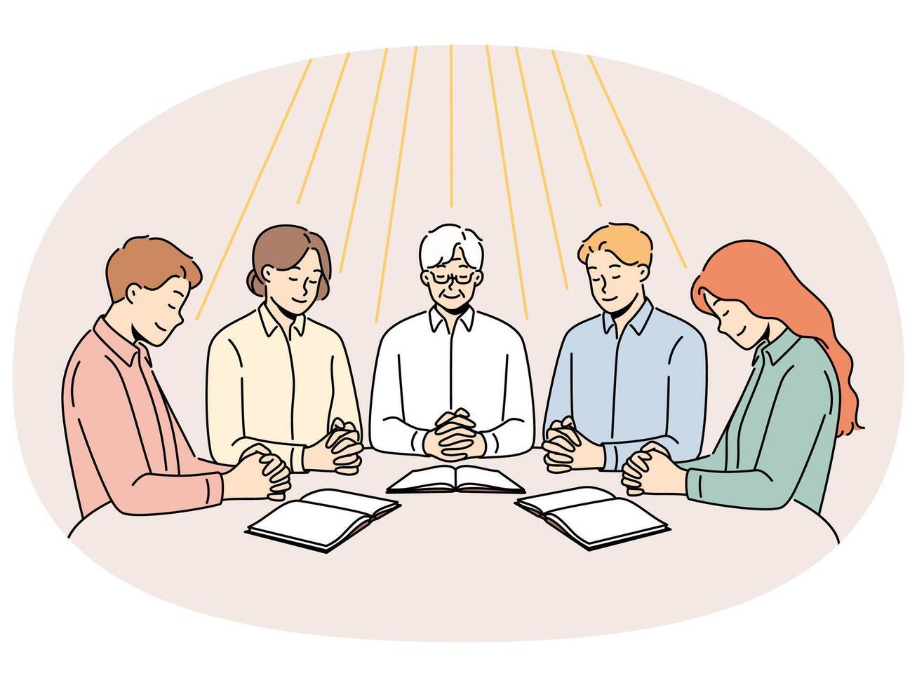 Group of diverse people praying together vector