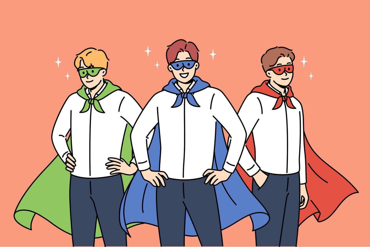 Team of business people in superhero masks and capes are ready to provide consulting services vector