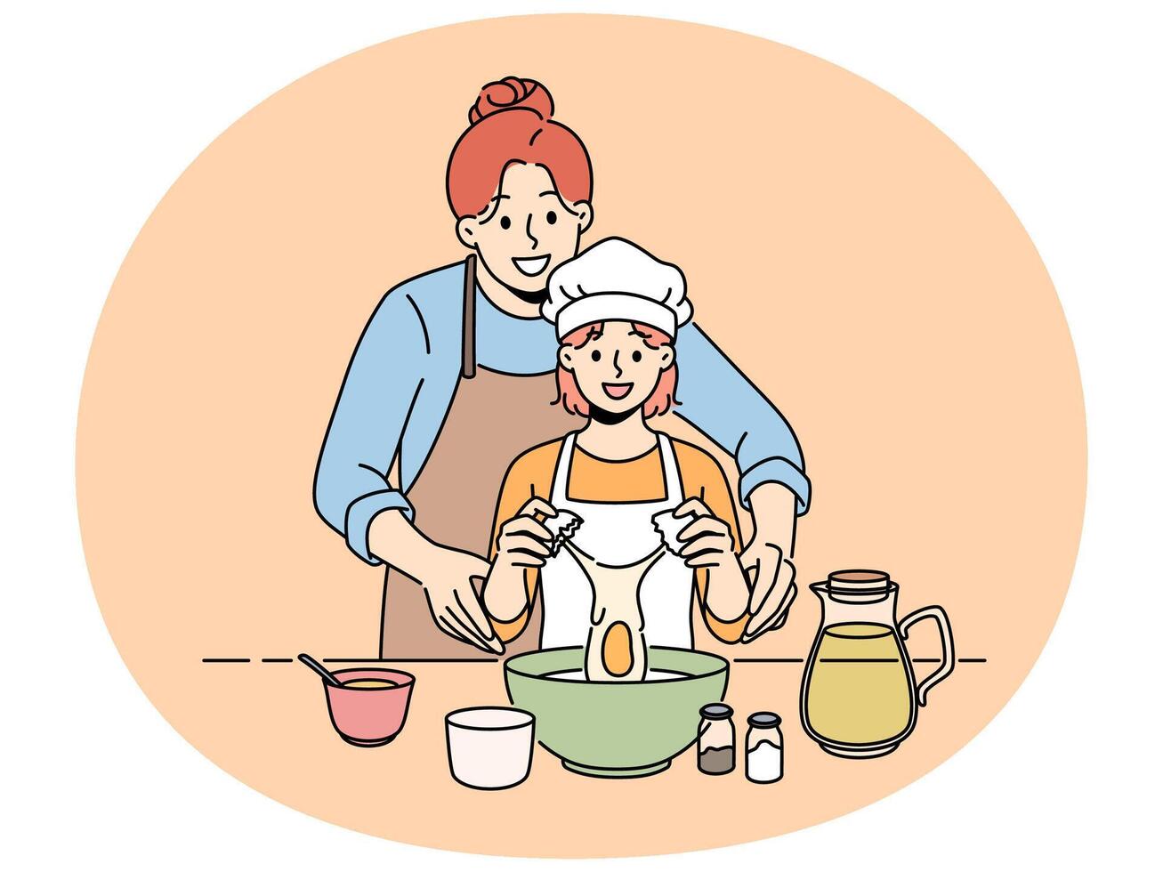 Smiling mother cook together with small daughter vector