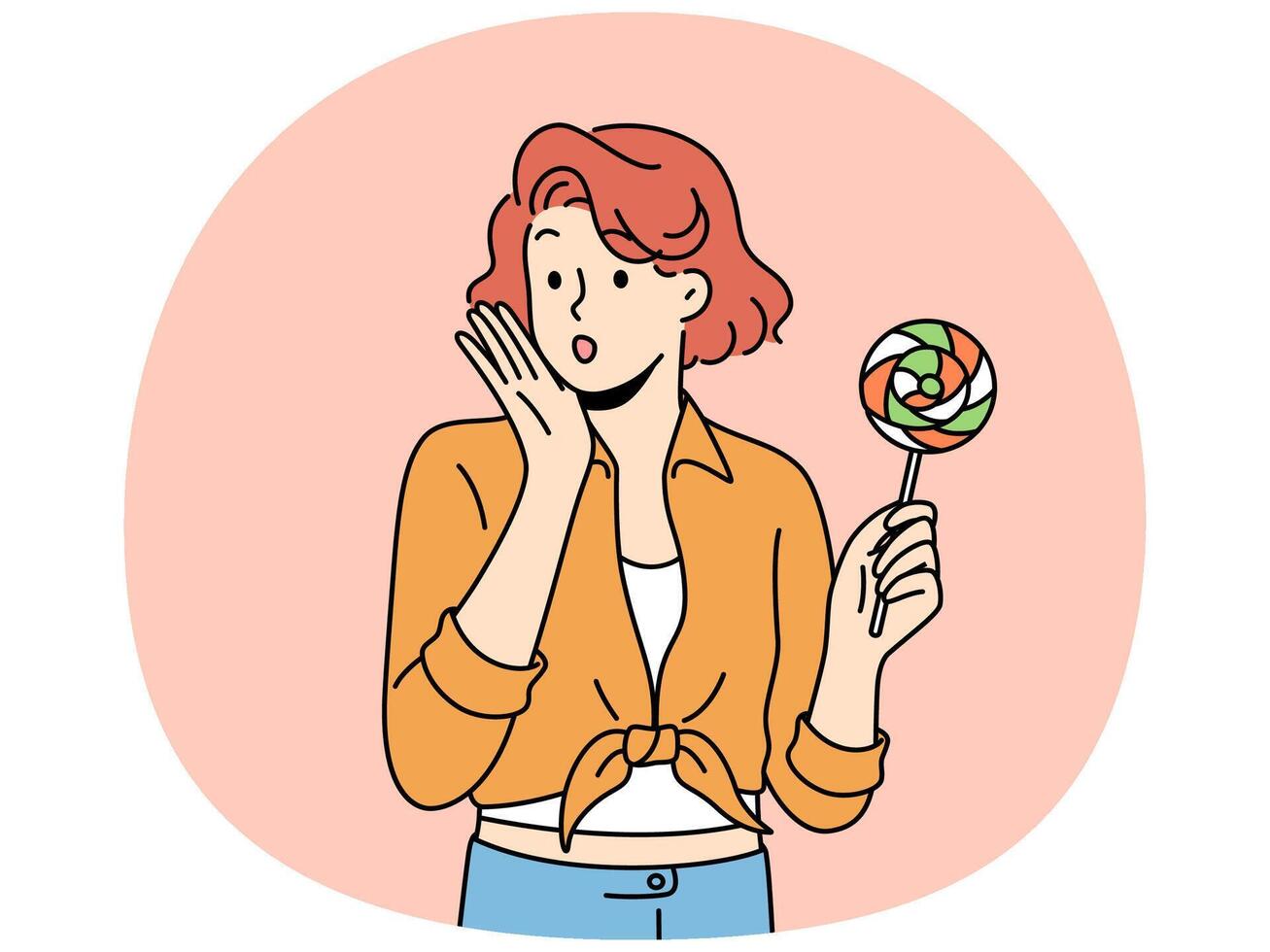 Woman in retro style posing with lollipop vector