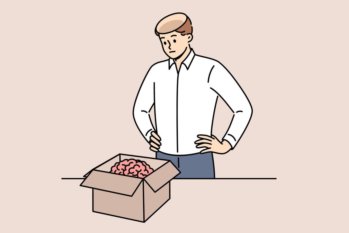 Man took brain out of head and put it in cardboard box, for concept of removing facts from memory vector