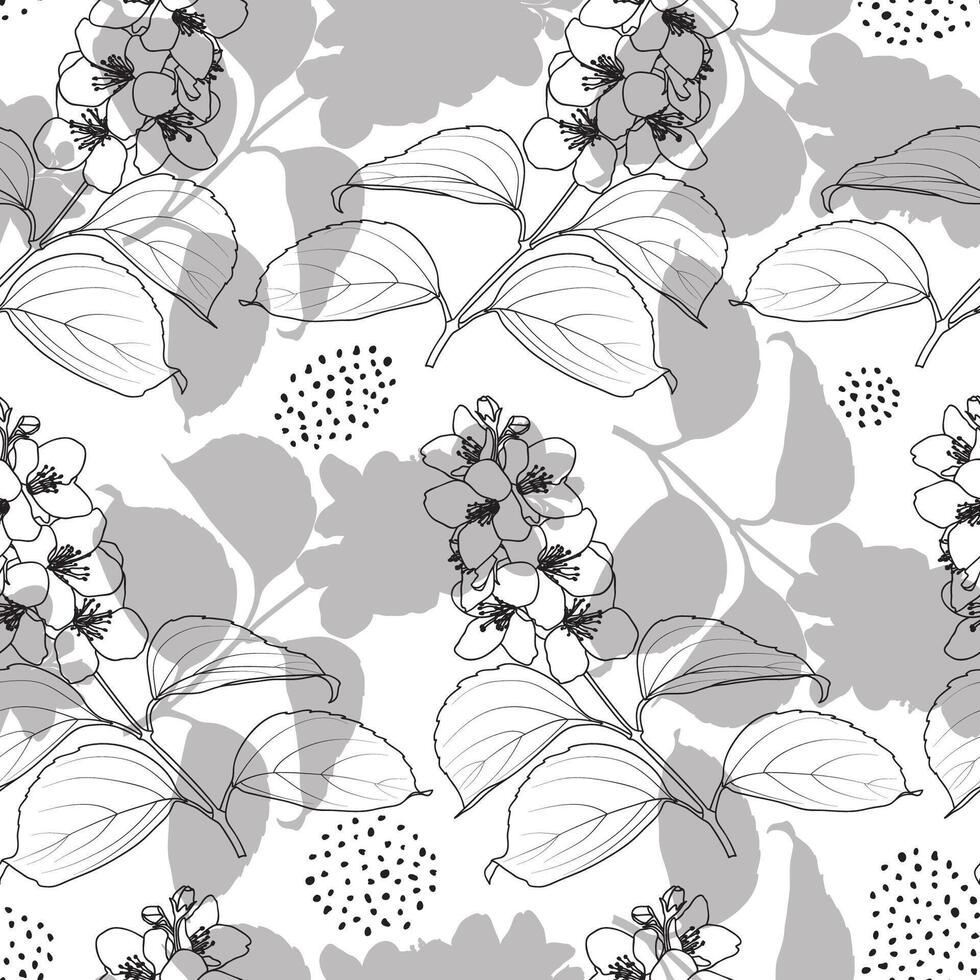 Spring Floral Outline Jasmine Seamless Pattern vector