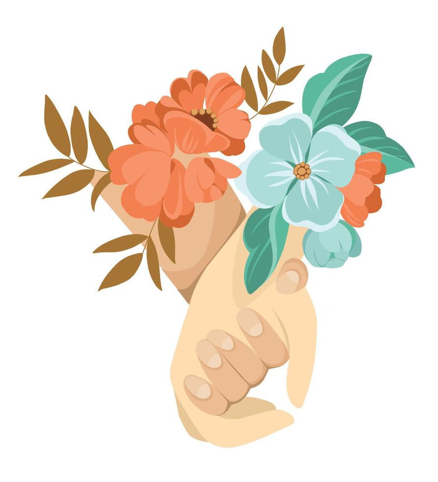 Hands holding one another, love support concept. vector