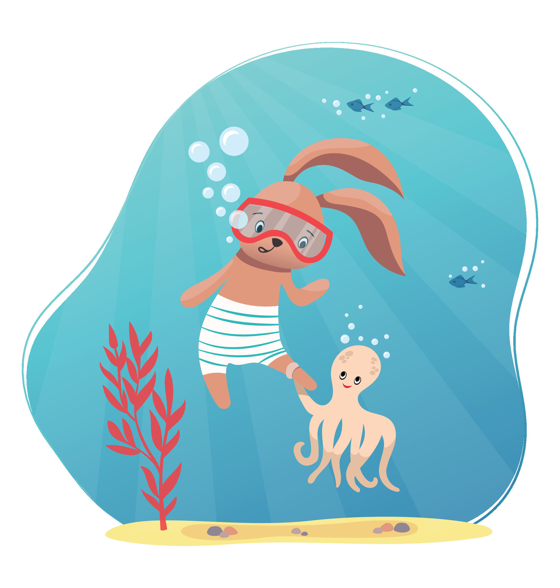 Cute summer illustration with bunny in the sea. 45696670 Vector Art at