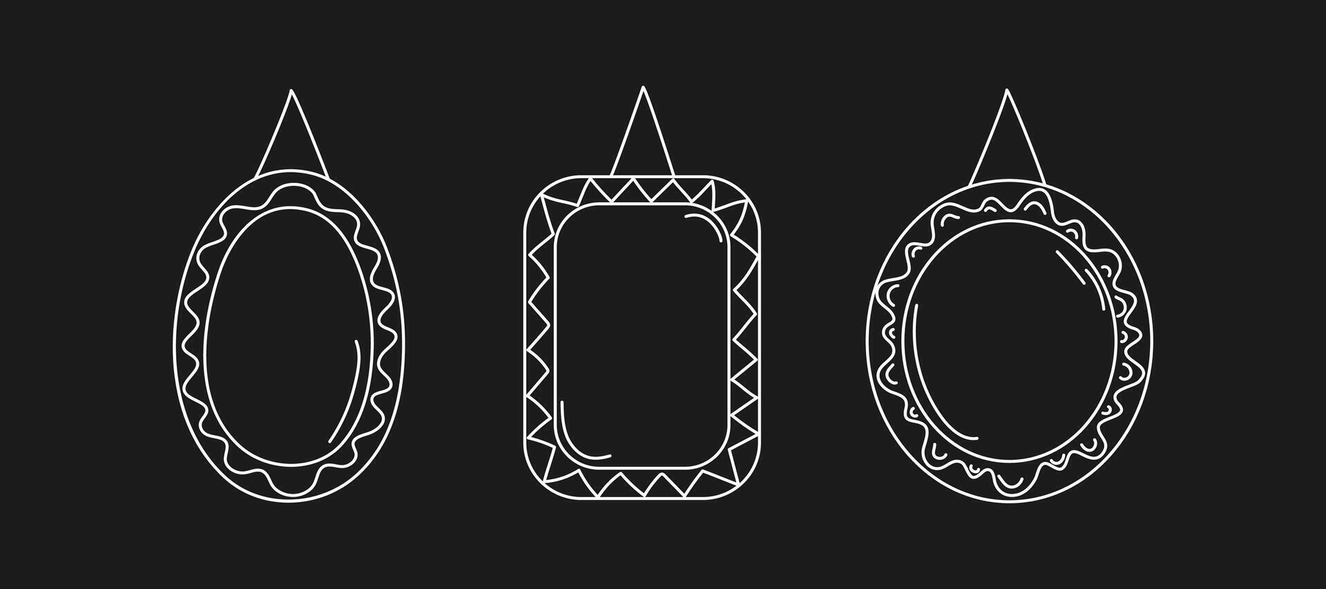Simple frames, linear icons. Set doodle, hand drawn collection of vertical blank templates for text decoration. Congratulatory or wedding frames, layouts, space for text, photos. vector