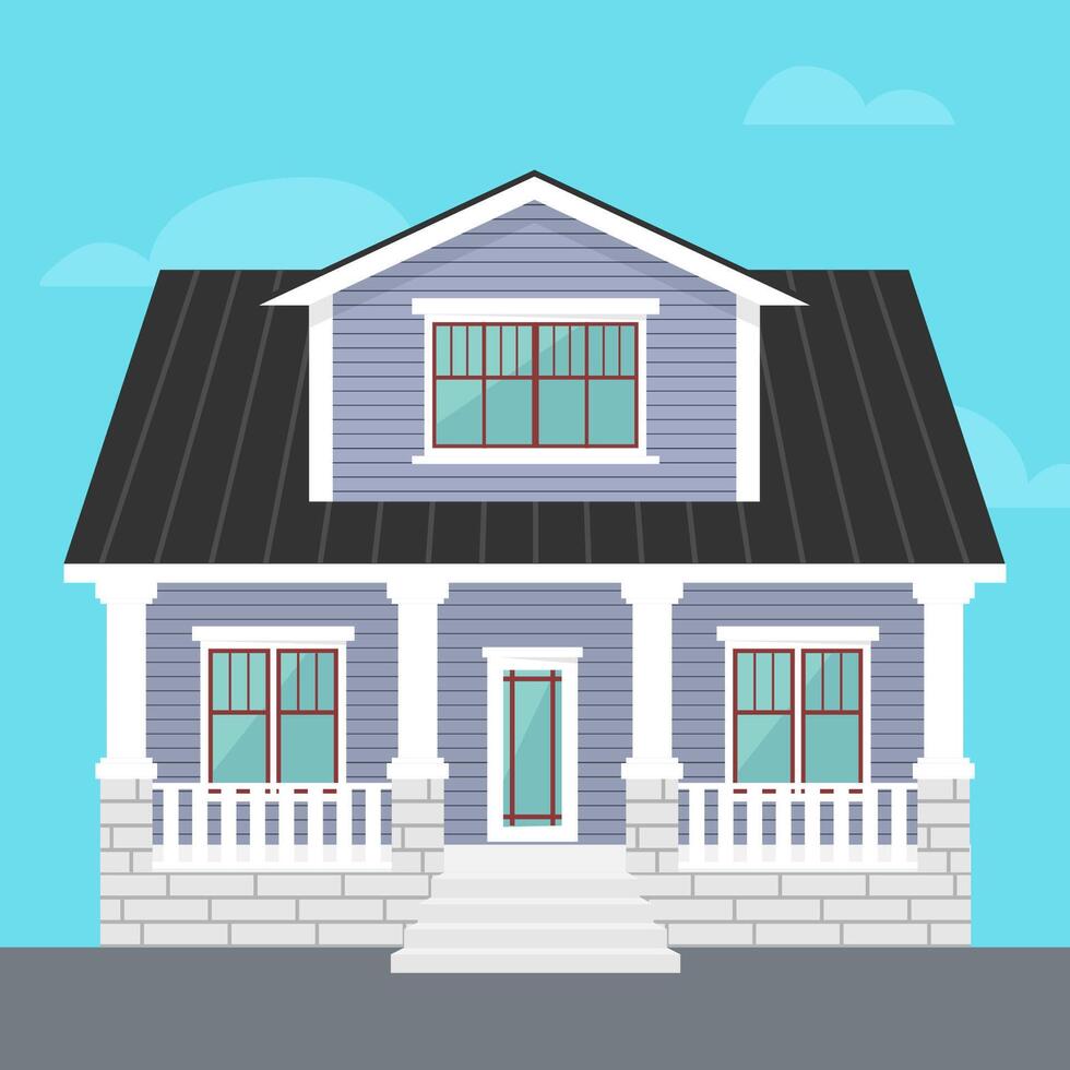 house with porch. Two-storey house with porch in flat style. Sweet home. House for sale or for rent. illustration vector