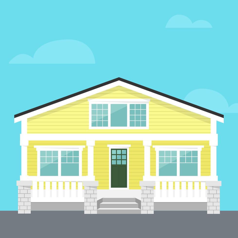 house with porch. Yellow two-storey house with porch in flat style. Sweet home. illustration vector