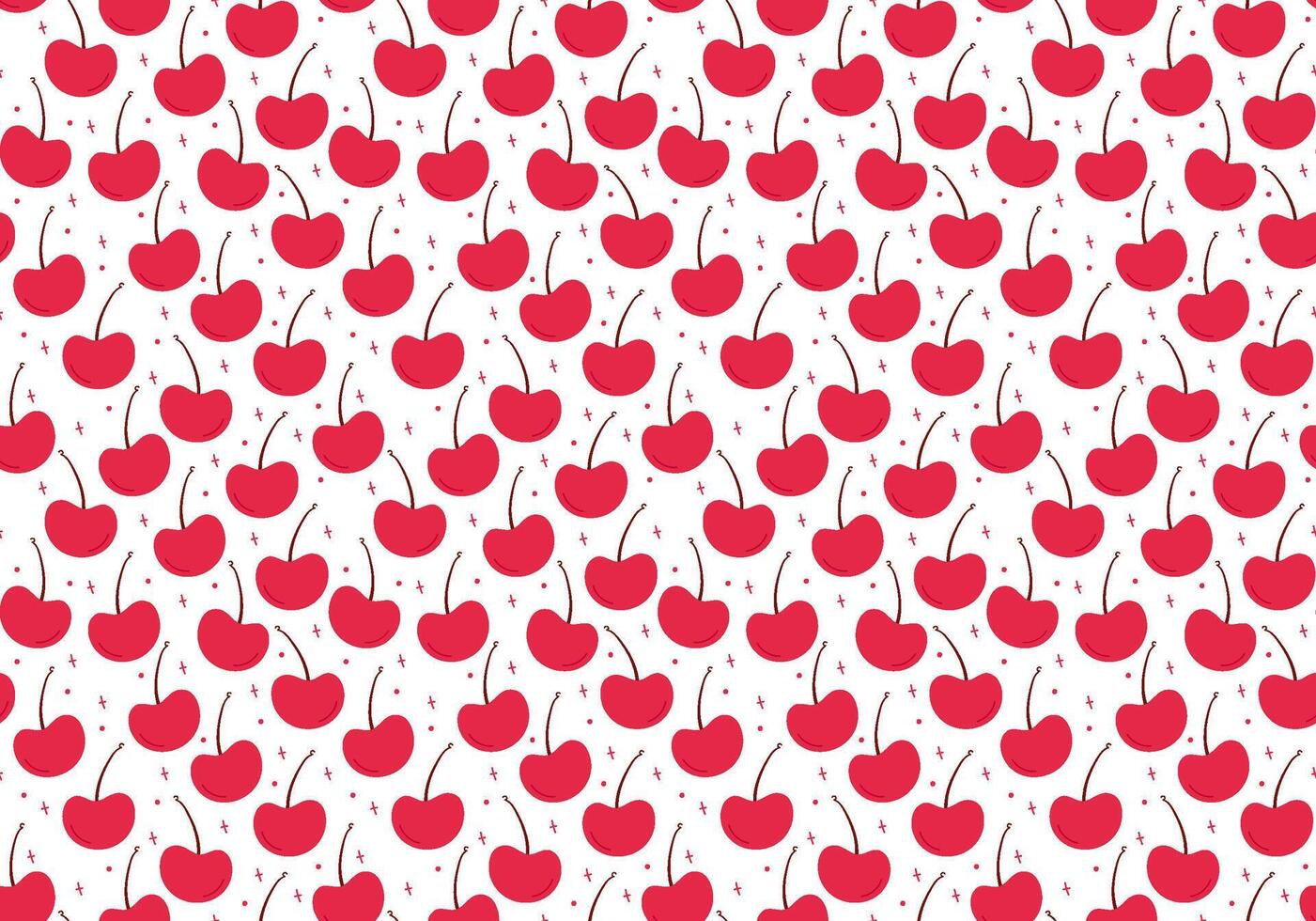 Seamless pattern of hand draw cherry fruit with kawaii eyes on white background.Summer red fruit backdrop. illustration in flat style. Cute simple design. vector