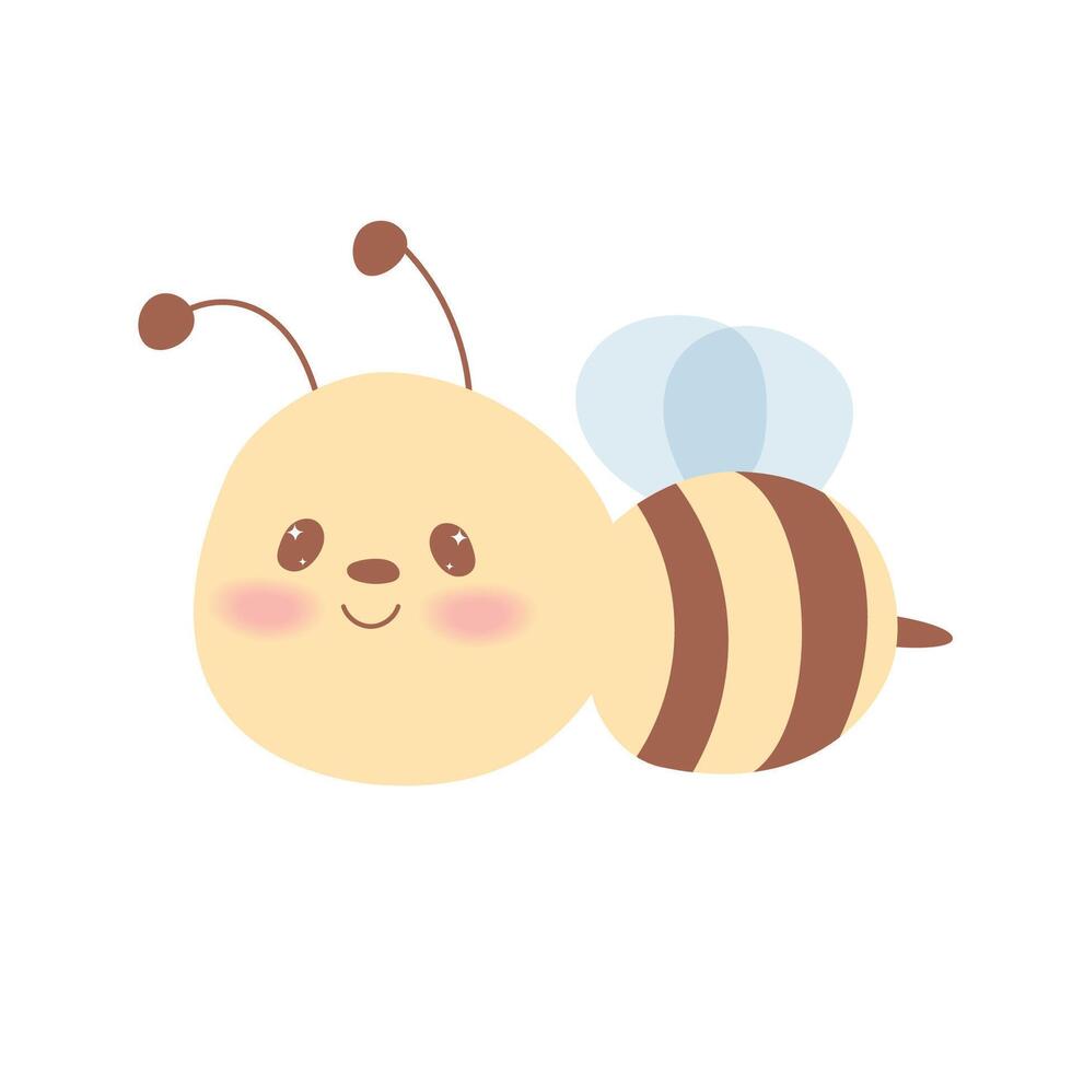 Cute kawaii bee,honeybee in hand draw flat style isolated on white background. Children illustration.Cartoon funny baby animal character design.Soft pastel colors. vector