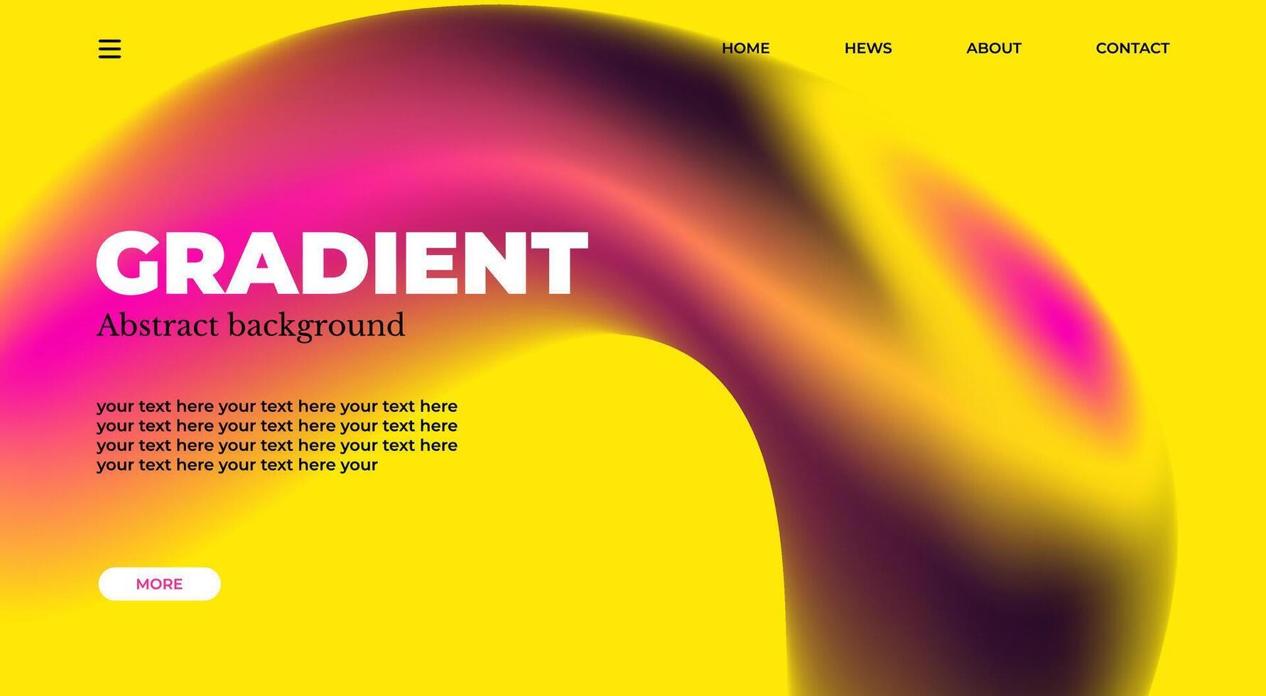 Abstract gradient web page design template, background with smooth blur shapes and sample text, copy space. Yellow, blue and black color.Copy space.Wavy liquid gradient mesh.Grapic design. vector