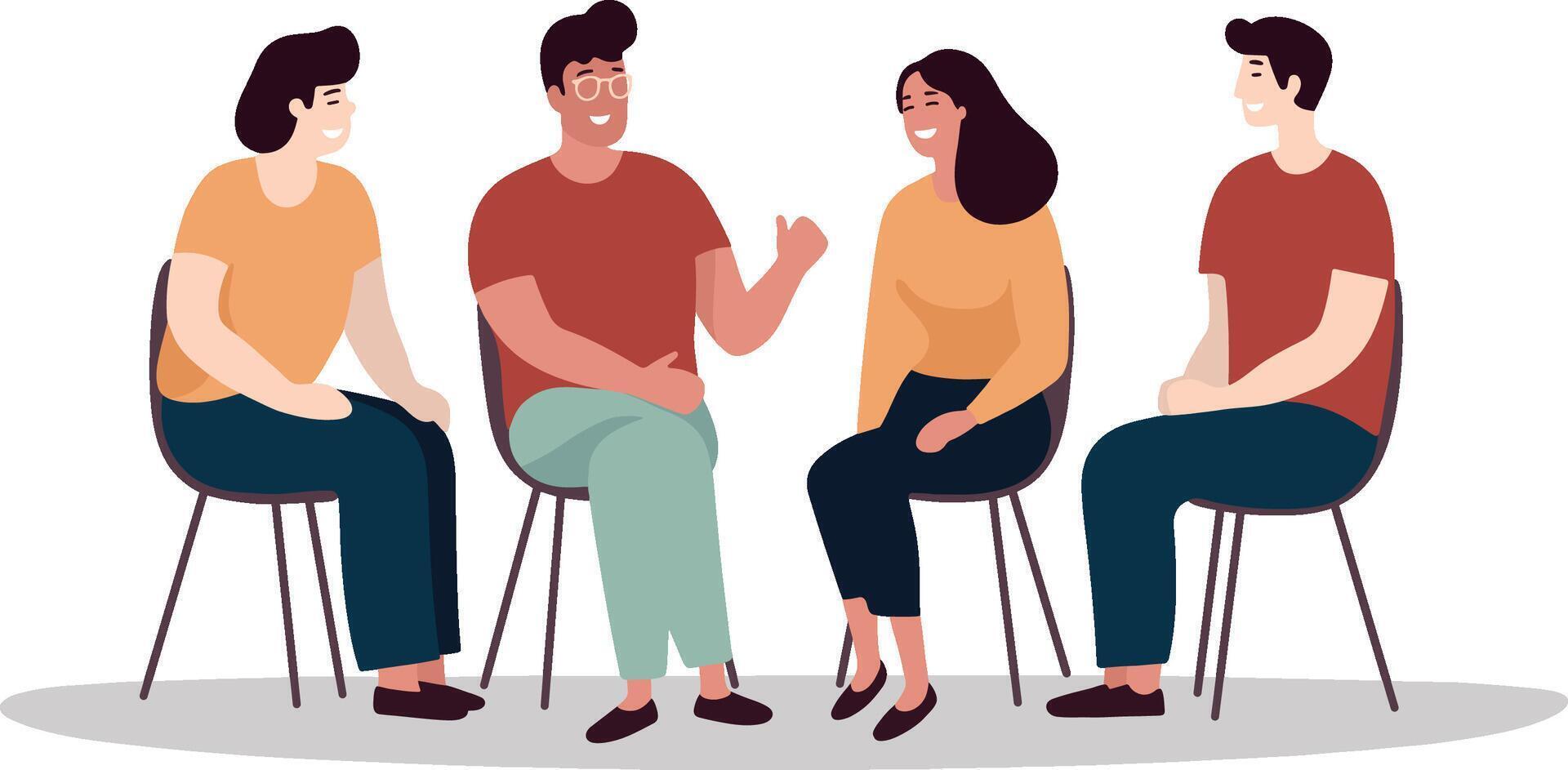 Group of people having a nice discussion at a work meeting, illustration in modern flat cartoon style vector