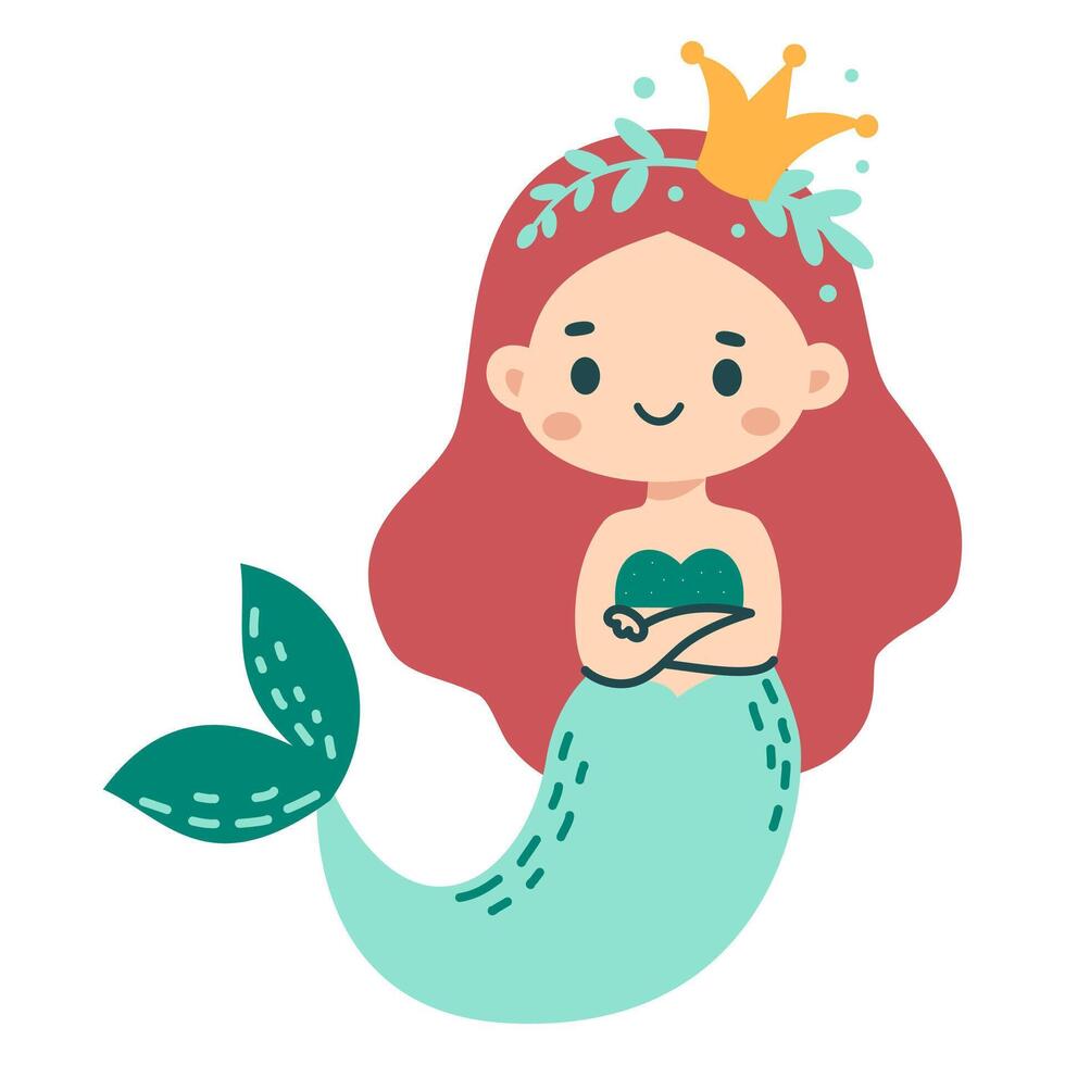 illustration on white background. Cute mermaid in naive childish style vector