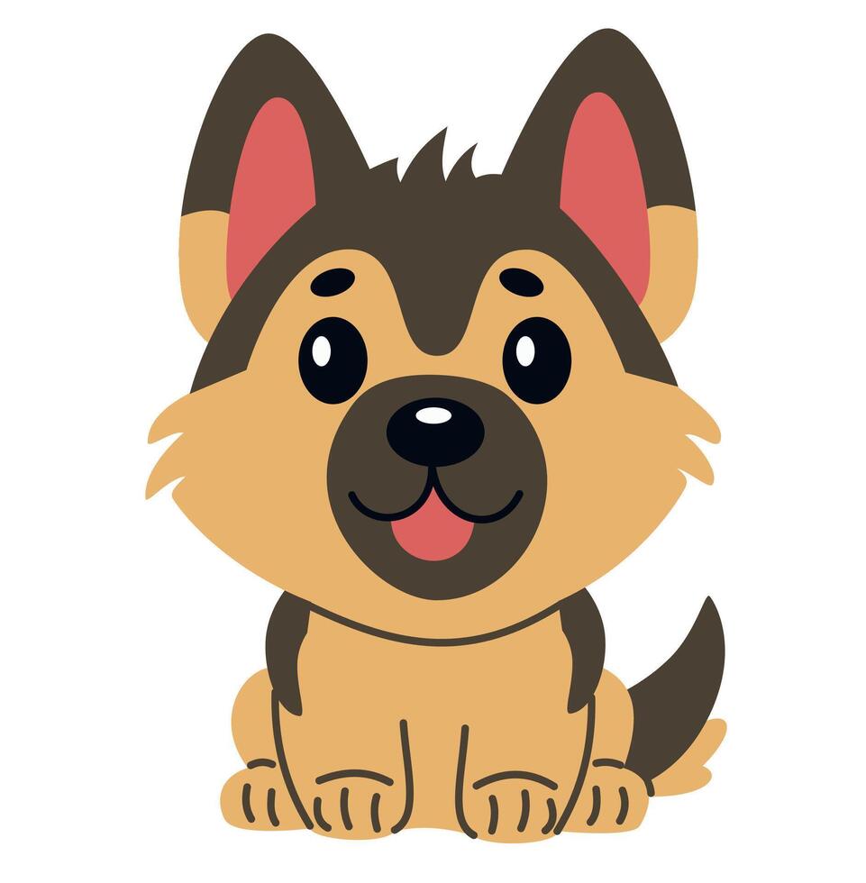 Flat illustration in children's style. Cute German Shepherd puppy on white background vector