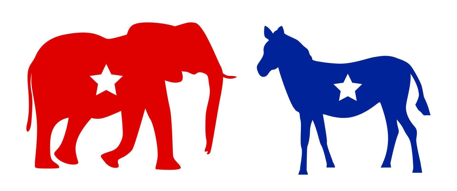 Democrat donkey and republican elephant usa debate and election symbol vector