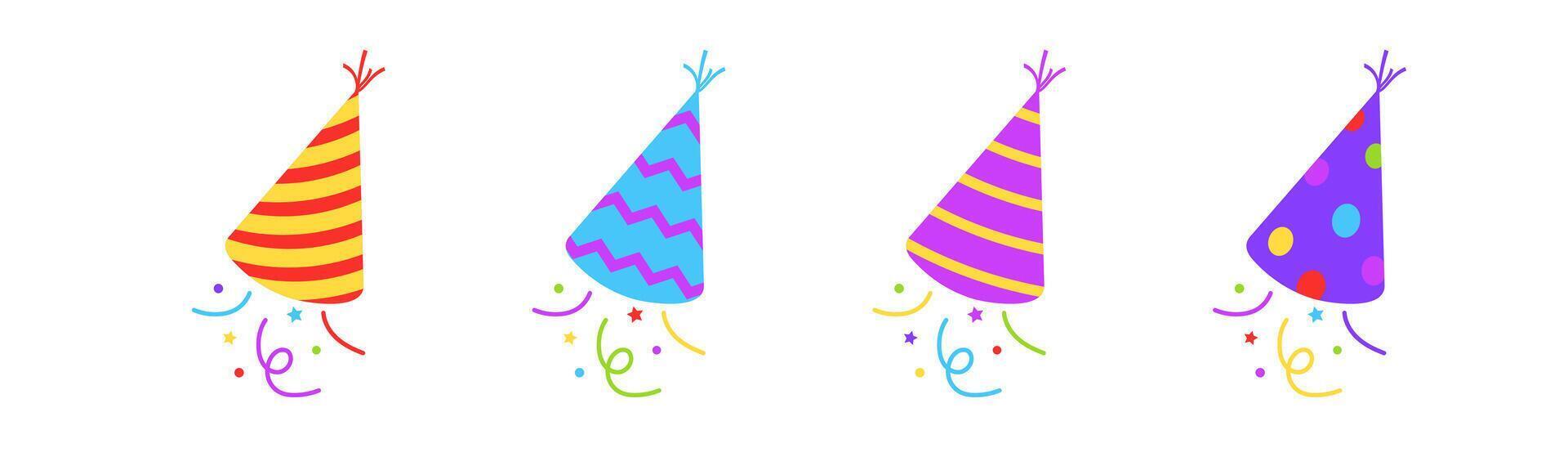 Festive cones poppers set. Carnival christmas colorful explosive surprise vector